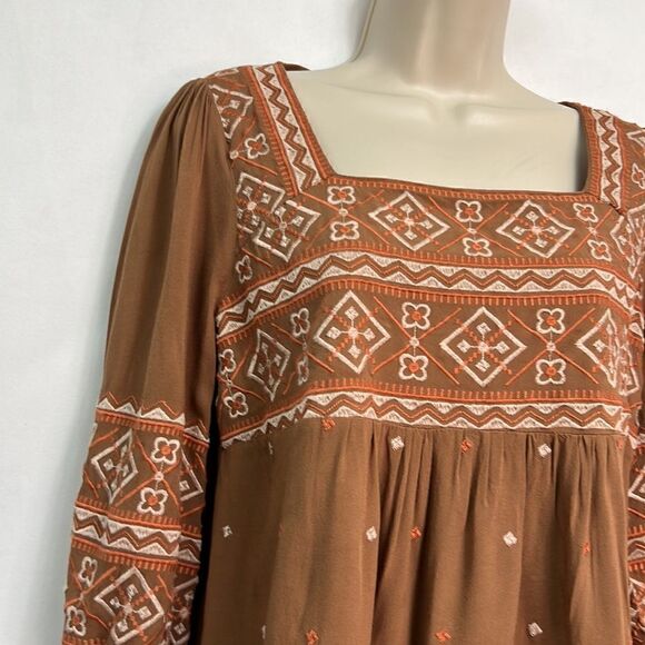 Savanna Jane Embroidered babydoll top in brown Size Small EUC - Picture 2 of 10